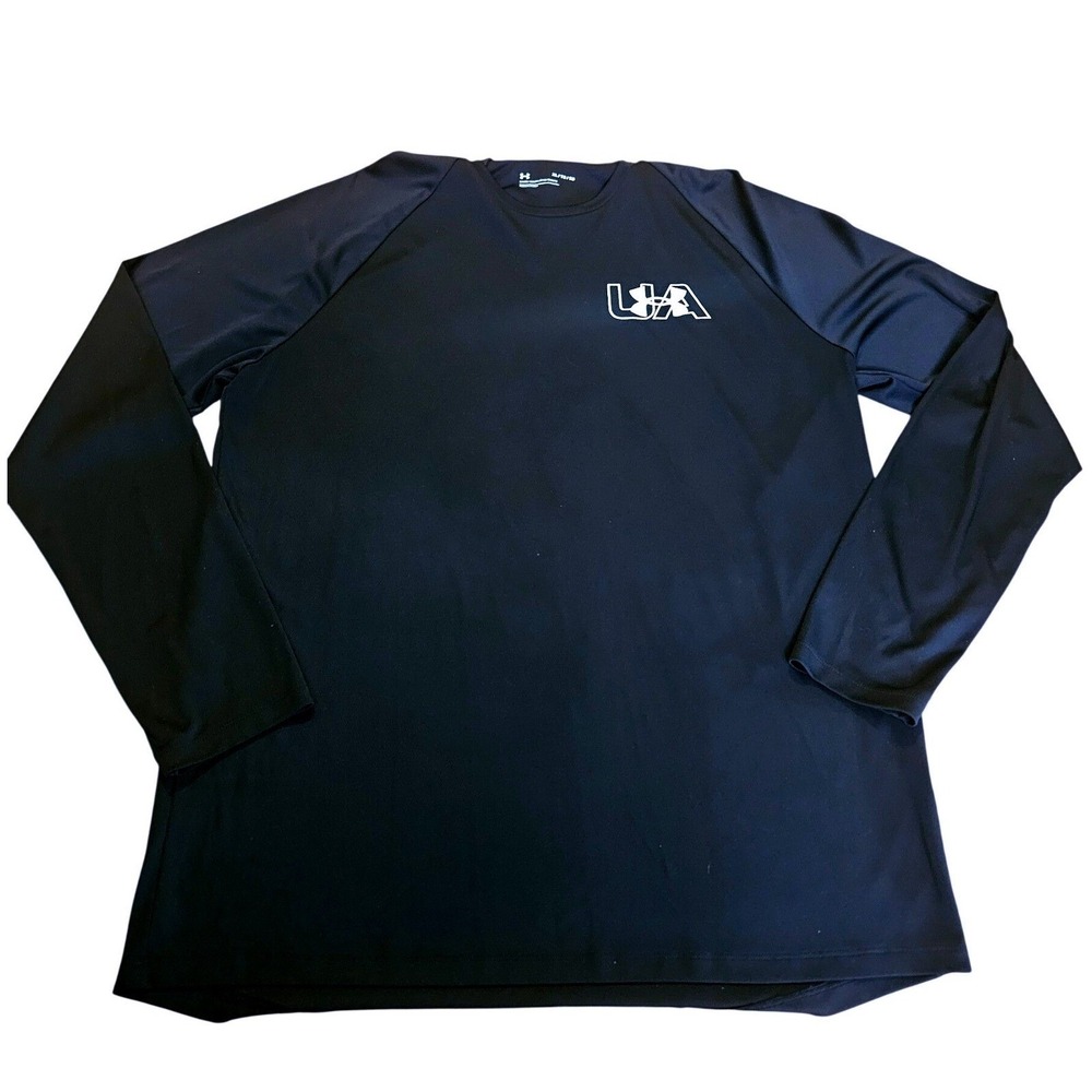 Under Armour Mens XL Black Long Sleeve Loose Fit Athletic Training Shirt UA Logo